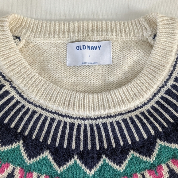 Old Navy NEW Women eggshell-white black pink green Cotton Peacock Sweater Size S - Picture 7 of 9